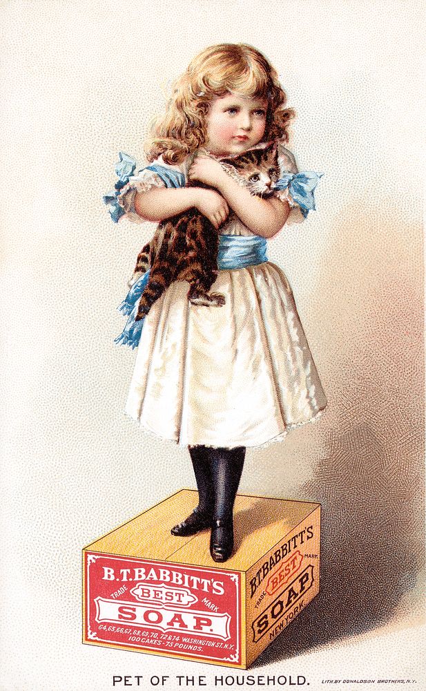 Pet of the household - B. T. Babbitt's Best Soap (1870&ndash;1900), vintage girl illustration. Original public domain image…