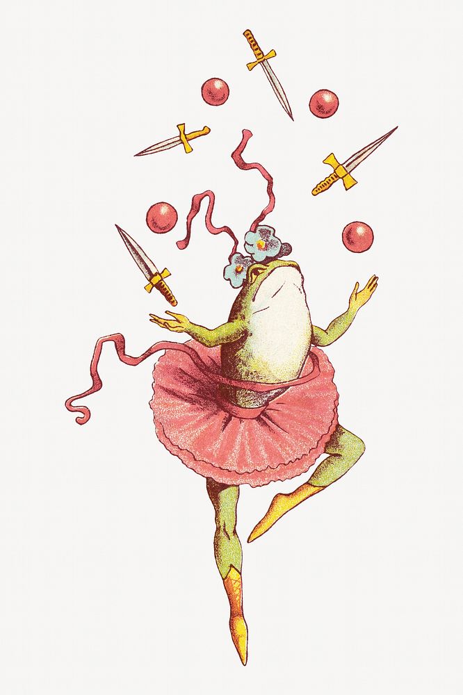 Juggling frog, vintage funny animal illustration by Wheeler & Wilson M'f'g' Co.. Remixed by rawpixel.