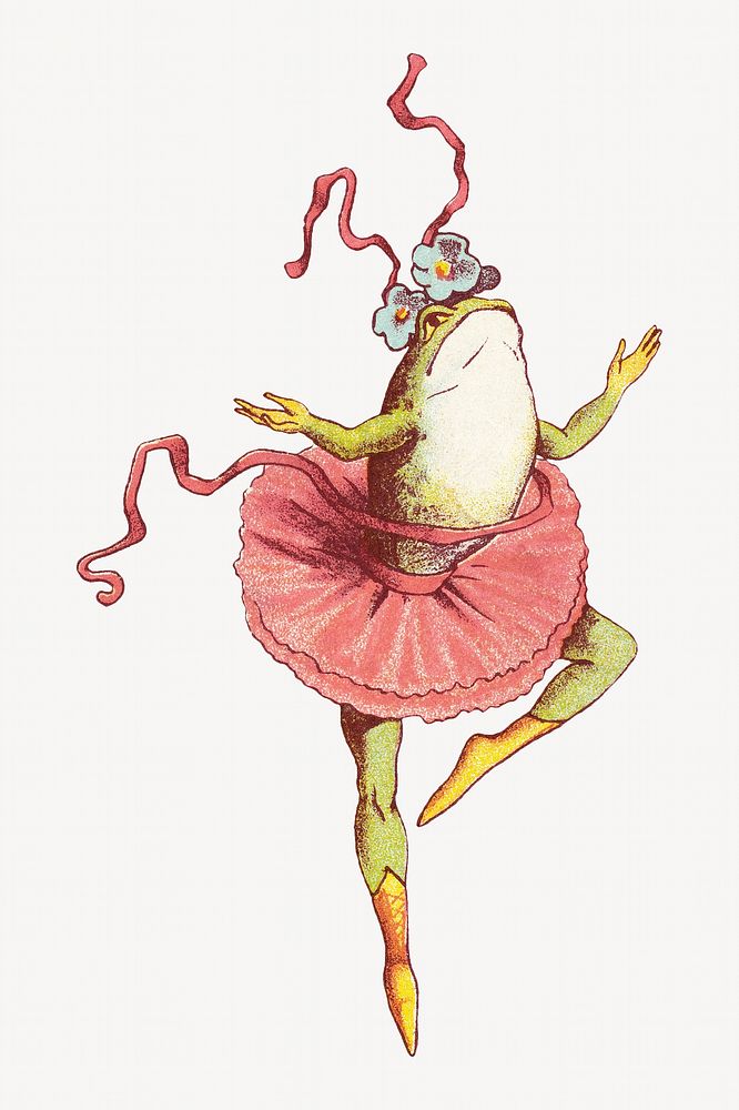 Juggling frog, vintage funny animal illustration by Wheeler & Wilson M'f'g' Co.. Remixed by rawpixel.