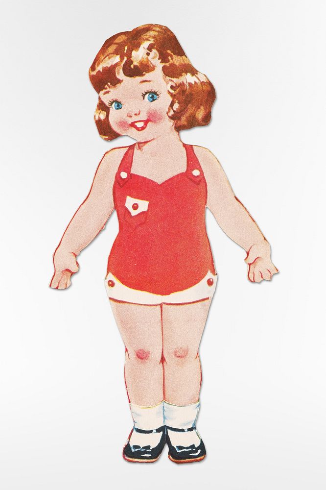 Betty paper doll with head turned to the left (1945&ndash;1947), vintage little girl illustration. Original public domain…