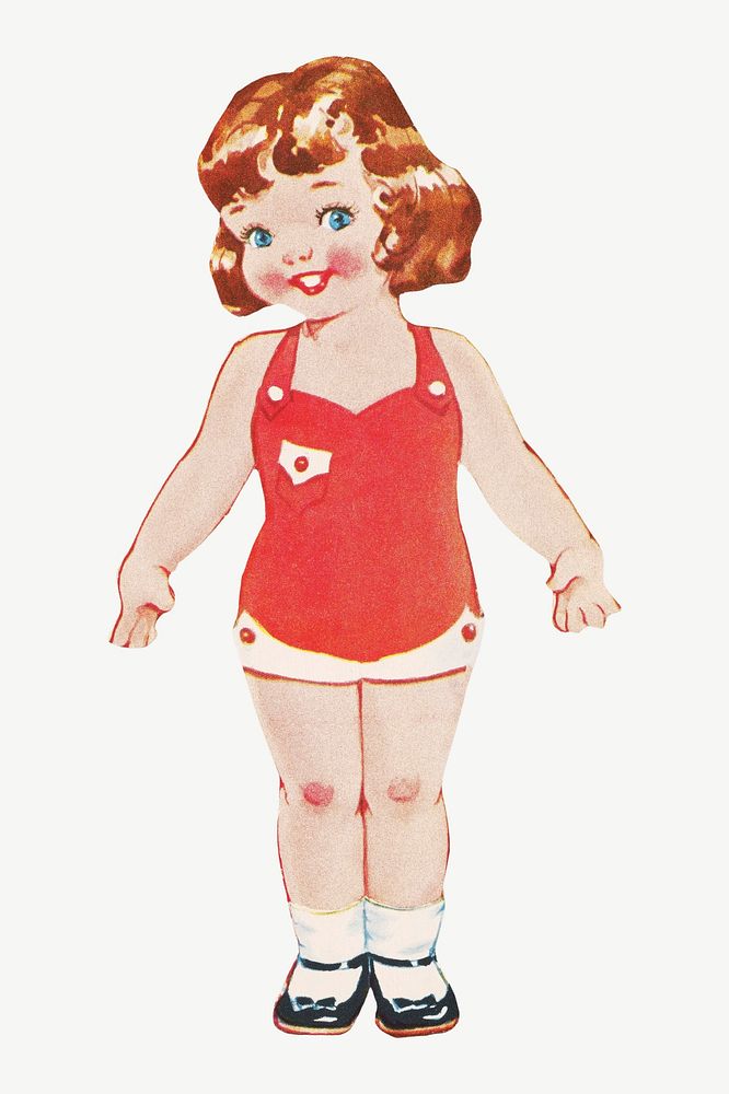 Betty paper doll with head turned to the left, vintage little girl illustration psd. Remixed by rawpixel.