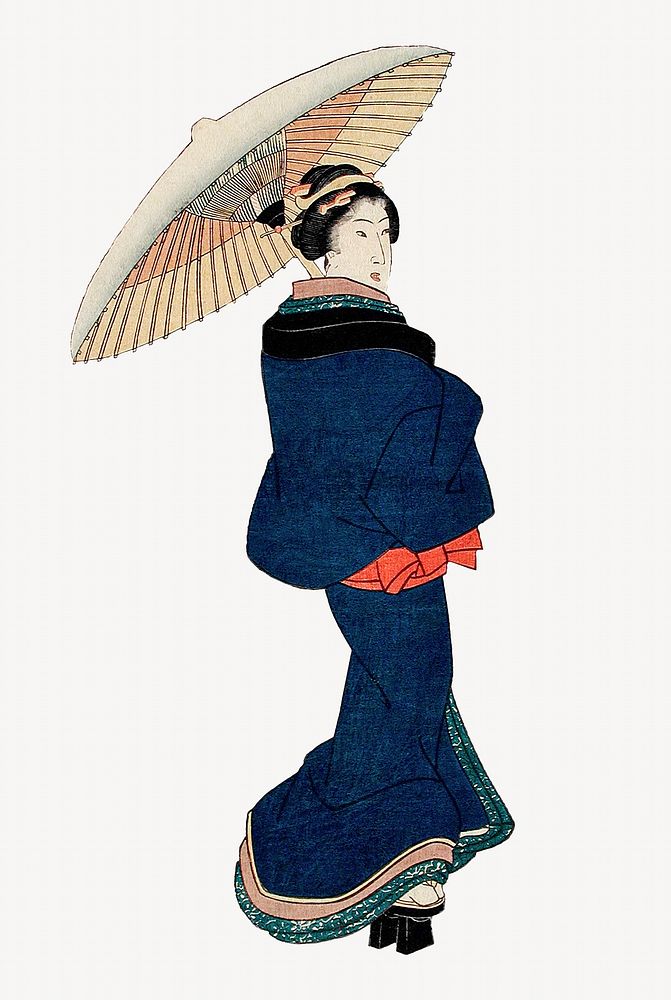 Japanese woman holding umbrella, vintage illustration by Utagawa Kunisada. Remixed by rawpixel.