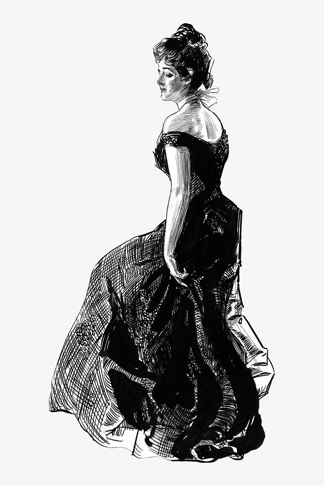 Woman in black evening dress, vintage woman illustration by Charles Dana Gibson. Remixed by rawpixel.