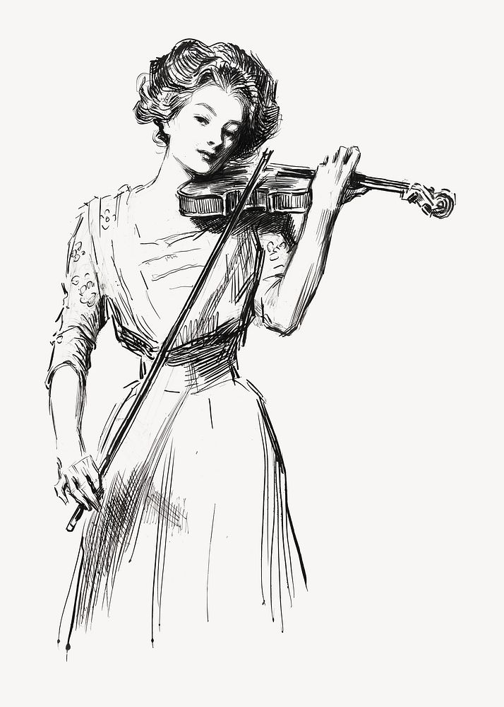 Woman playing violin, vintage illustration by Charles Dana Gibson. Remixed by rawpixel.