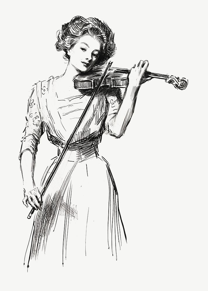 Woman playing violin, vintage illustration by Charles Dana Gibson psd. Remixed by rawpixel.
