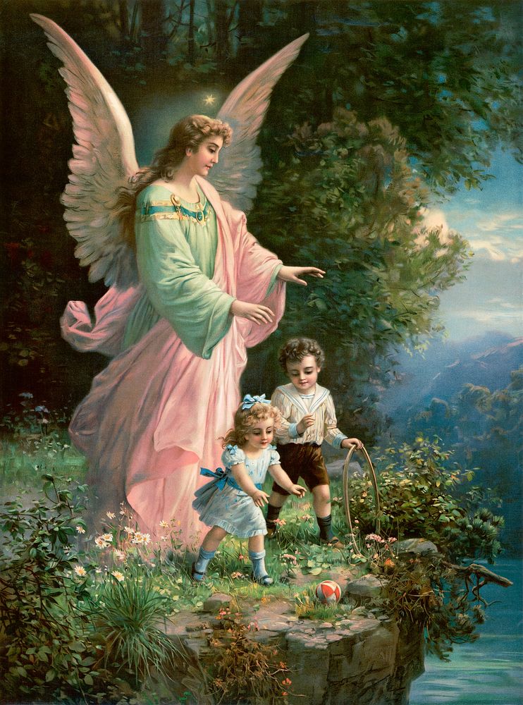 Guardian angel (1914), vintage illustration. Original public domain image from the Library of Congress. Digitally enhanced…