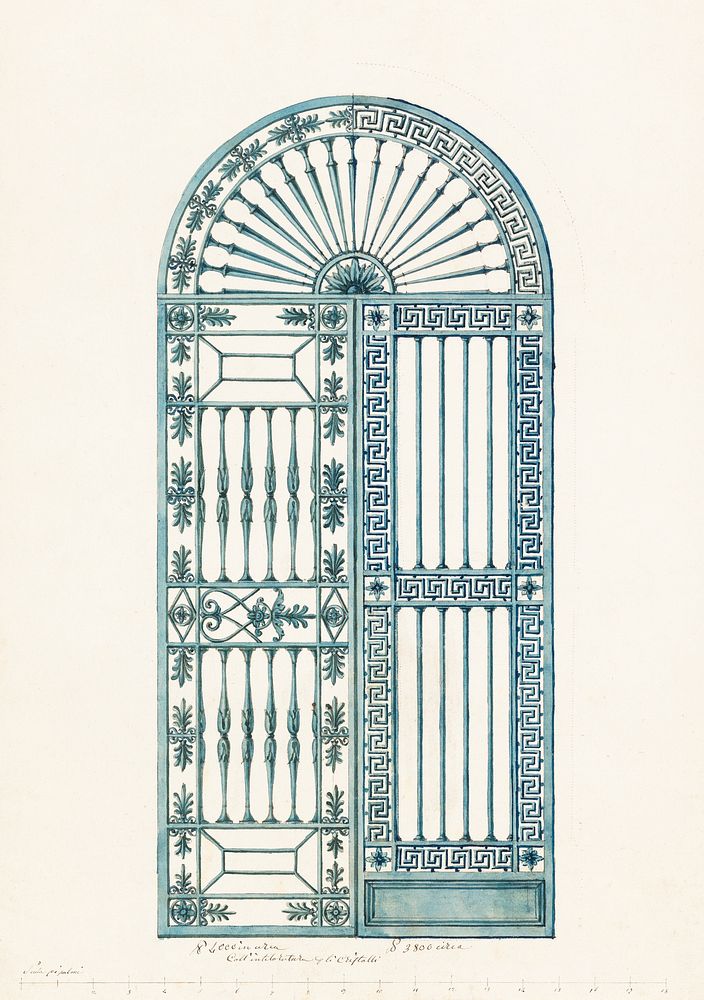 Alternative Designs for a Metal Gate (1820), vintage arched, iron gate illustration. Original public domain image from The…