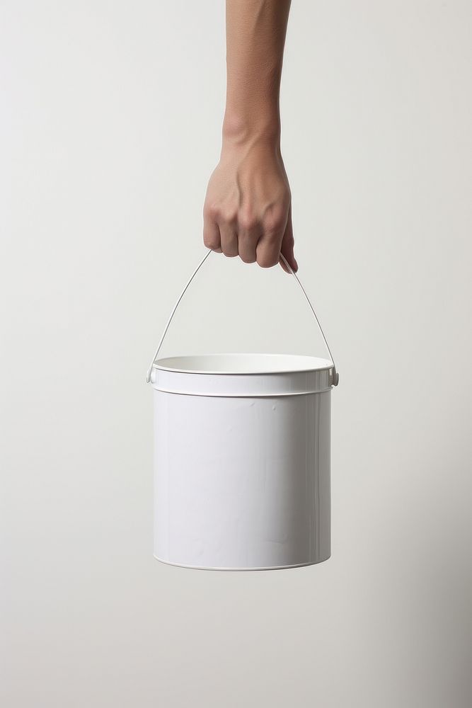 Bucket white hand white background. 