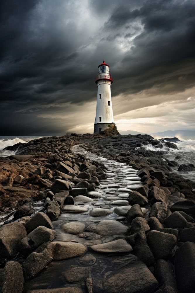 Lighthouse architecture building cloud. AI generated Image by rawpixel.
