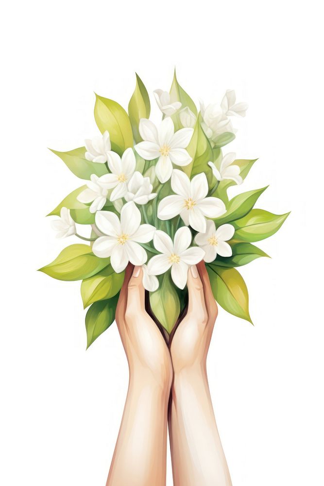 Flower plant white hand. AI generated Image by rawpixel.