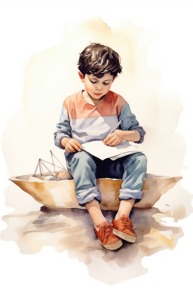 Sitting child paper boy. AI generated Image by rawpixel.