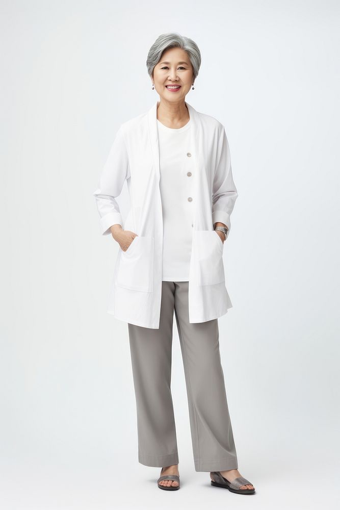 Adult woman white background outerwear. AI generated Image by rawpixel.