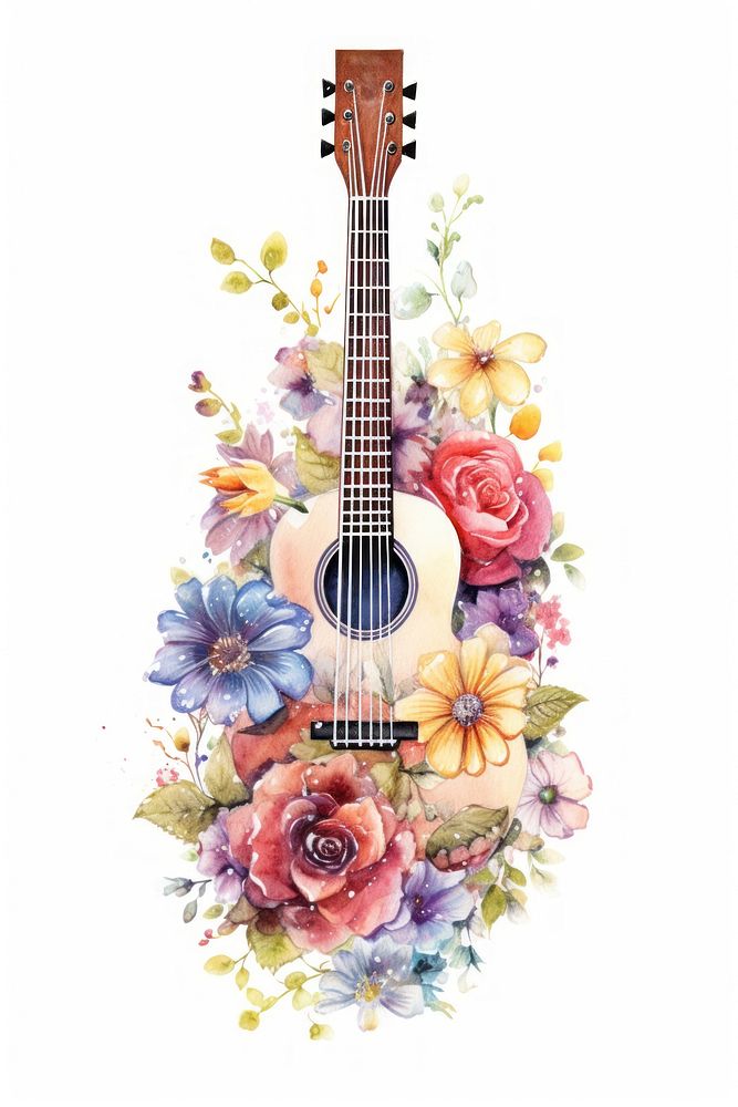 Guitar flower pattern plant. AI generated Image by rawpixel.