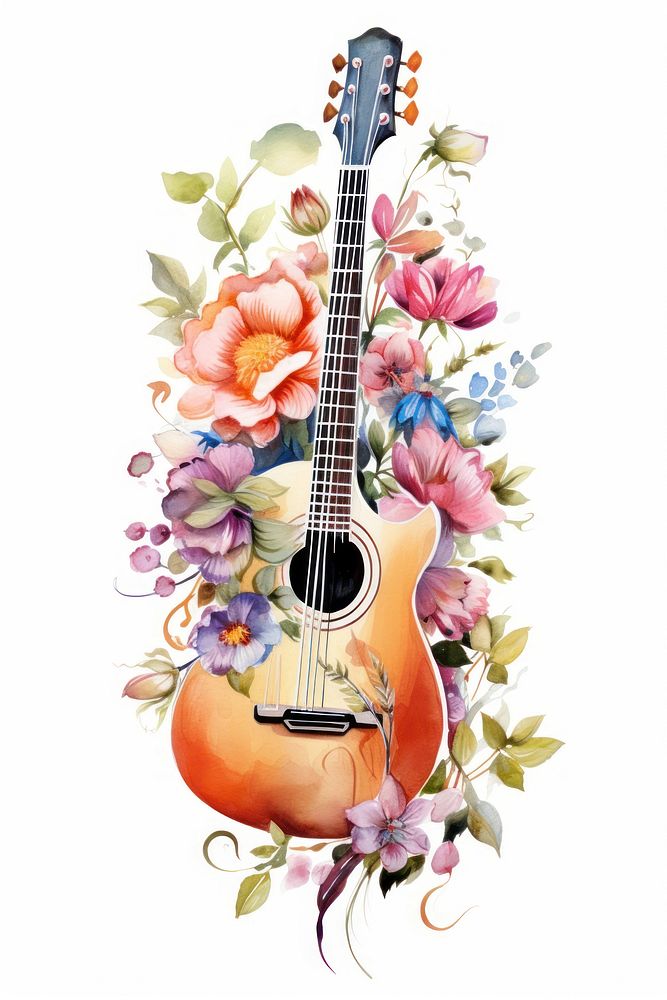 Guitar flower pattern plant. AI generated Image by rawpixel.