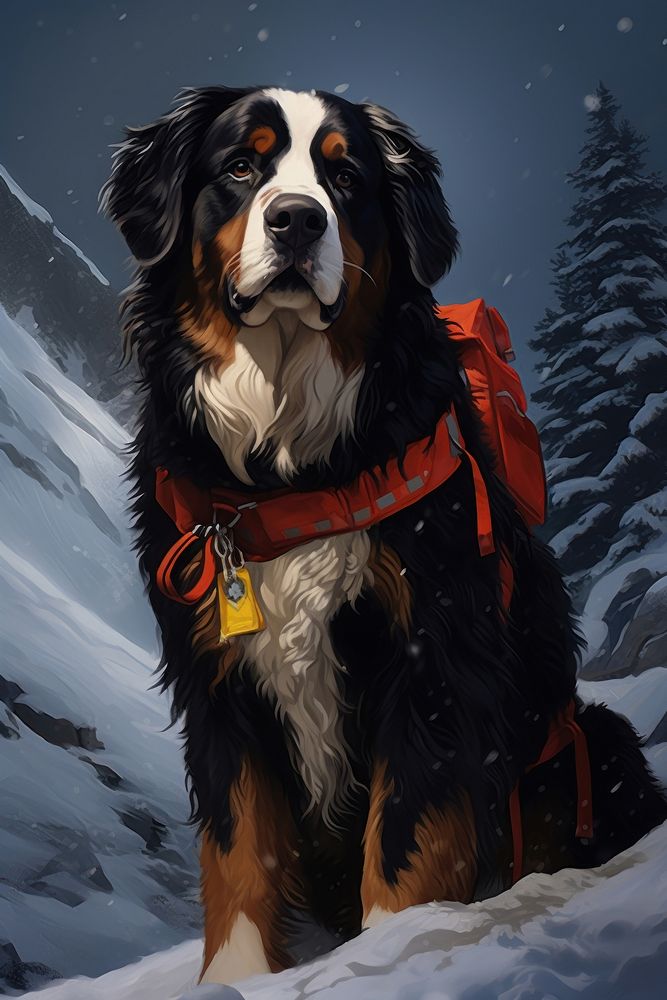 Snow dog mountain animal. AI generated Image by rawpixel.