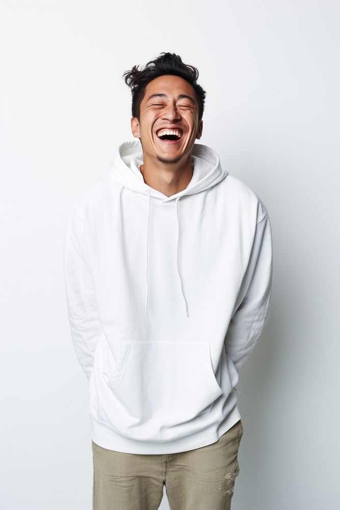 Laughing sweatshirt adult man. 