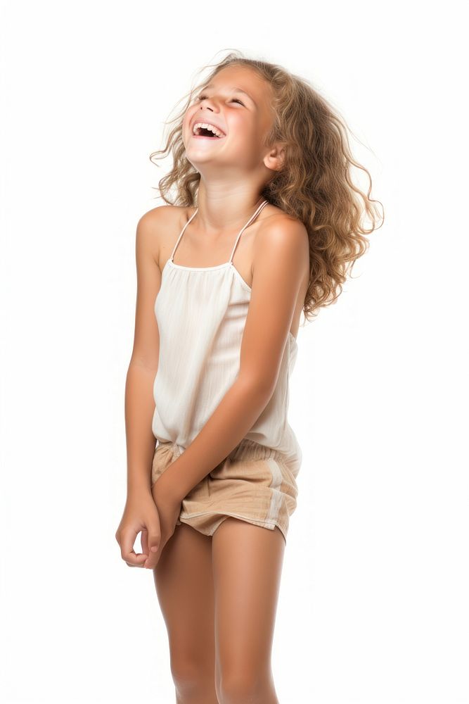 Laughing white background undergarment relaxation. 