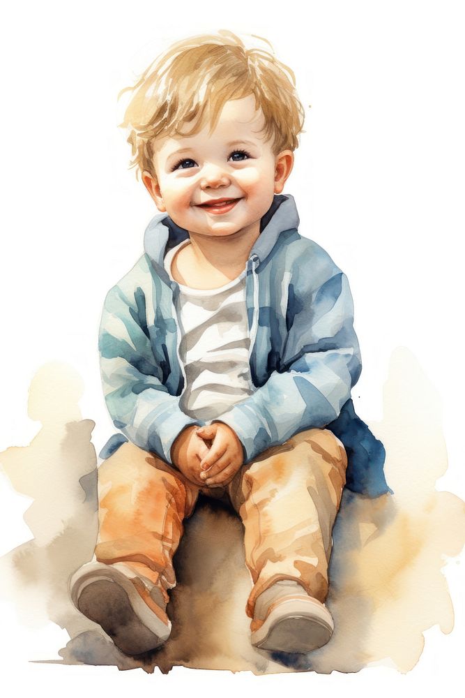 Sitting portrait happy baby. AI generated Image by rawpixel.