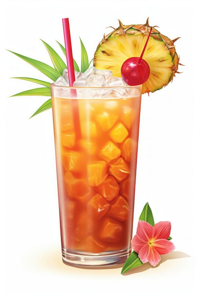 Pineapple cocktail drink fruit, digital paint illustration. AI generated image