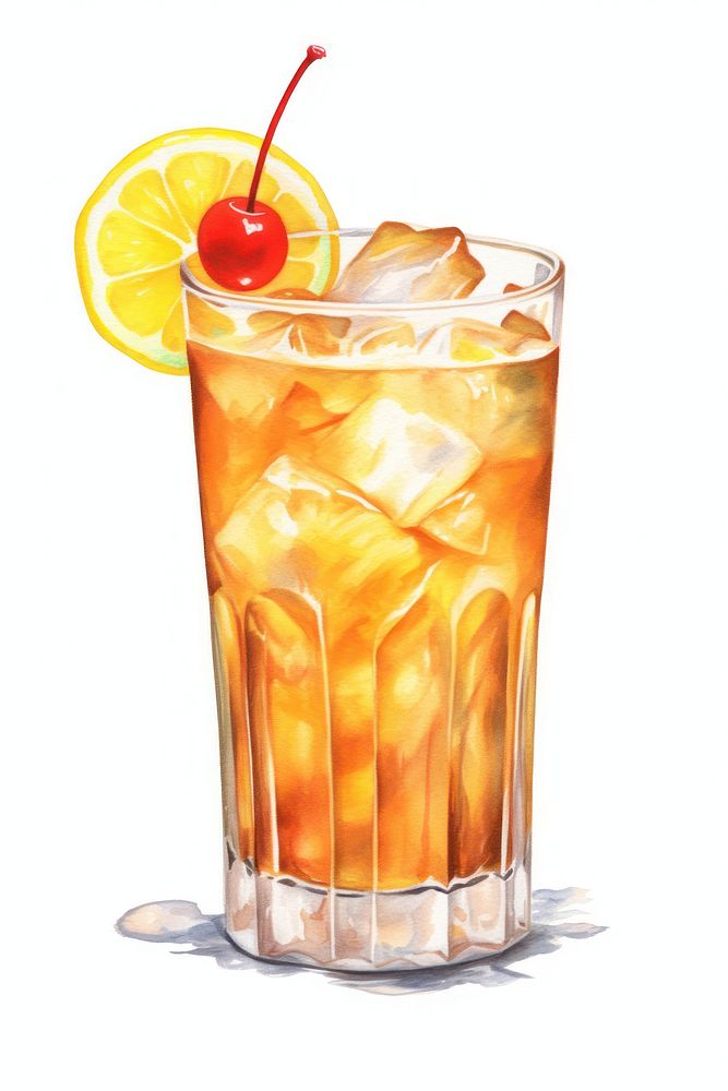 Cocktail drink fruit glass, digital paint illustration. AI generated image