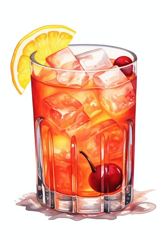 Cocktail drink fruit glass, digital paint illustration. AI generated image