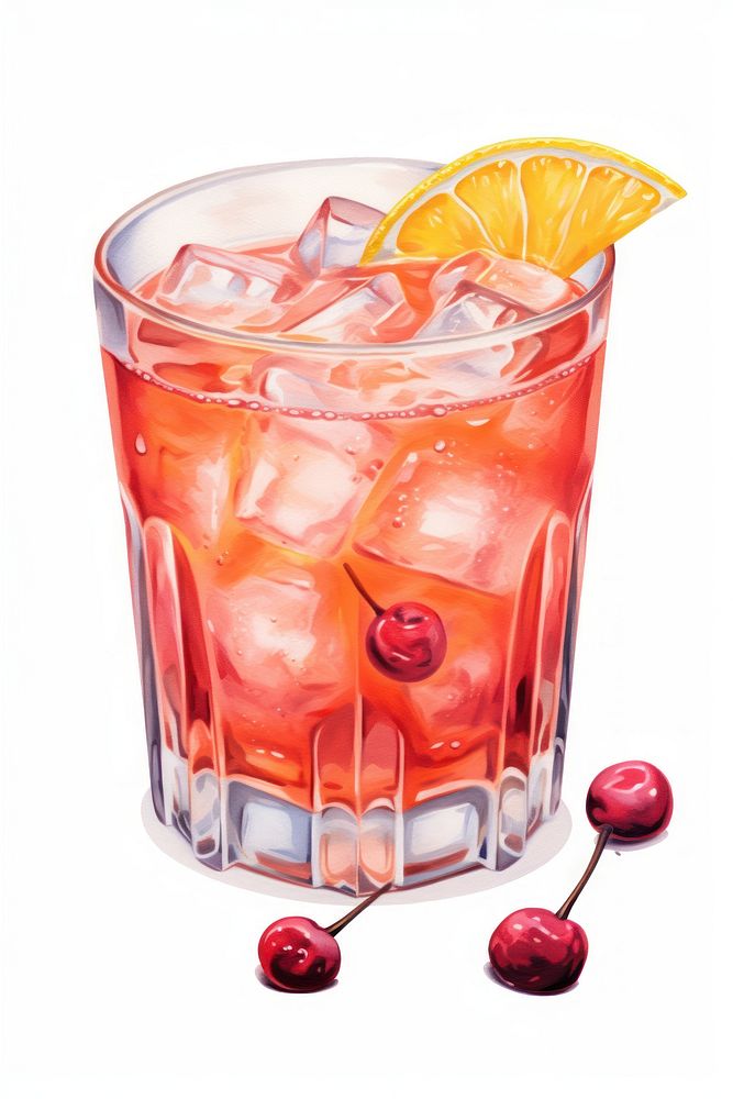 Cocktail fruit drink glass, digital paint illustration. AI generated image