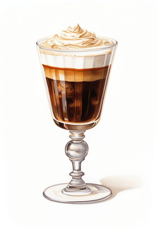 Dessert coffee glass white background, digital paint illustration. AI generated image