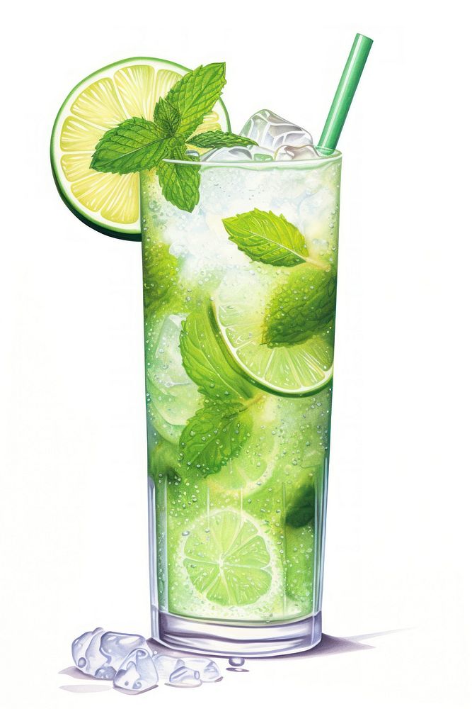 Mojito lime cocktail drink, digital paint illustration. AI generated image
