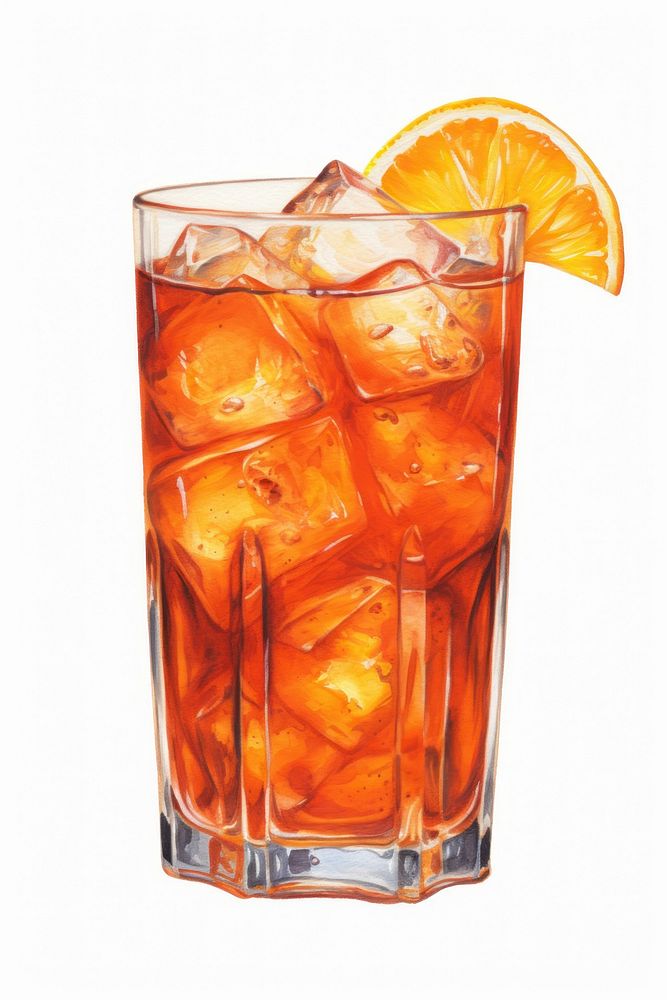 Cocktail drink glass white background, digital paint illustration. AI generated image