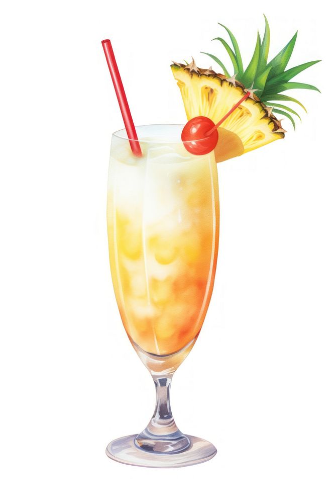 Cocktail pineapple fruit drink, digital paint illustration. AI generated image