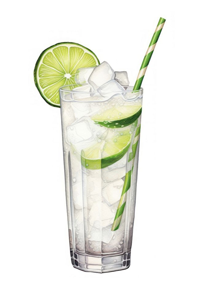 Drink lime cocktail mojito, digital paint illustration. AI generated image