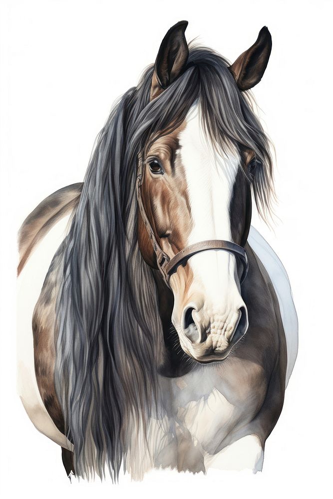 Horse stallion portrait drawing. 