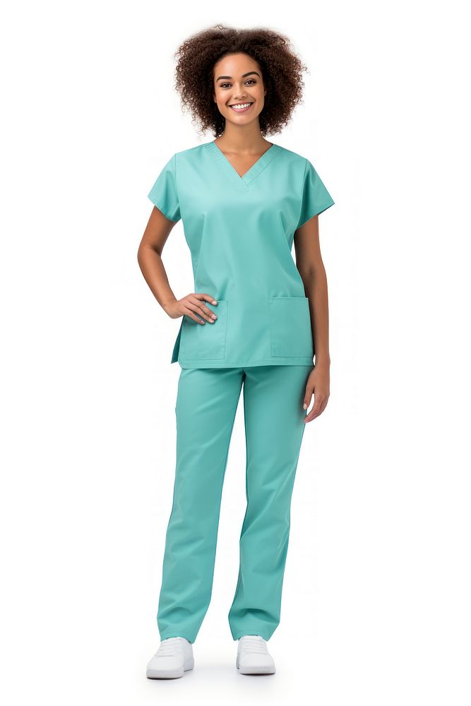 Adult nurse white background turquoise. AI generated Image by rawpixel.