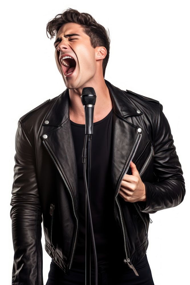 Microphone jacket singer adult. AI generated Image by rawpixel.
