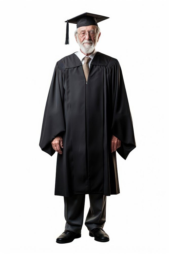 Graduation adult man white background. 