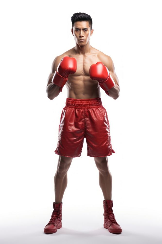 Boxing adult man white background. 