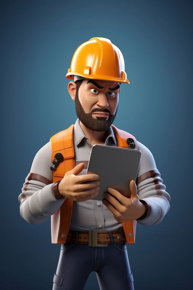 Computer portrait holding hardhat. AI generated Image by rawpixel.