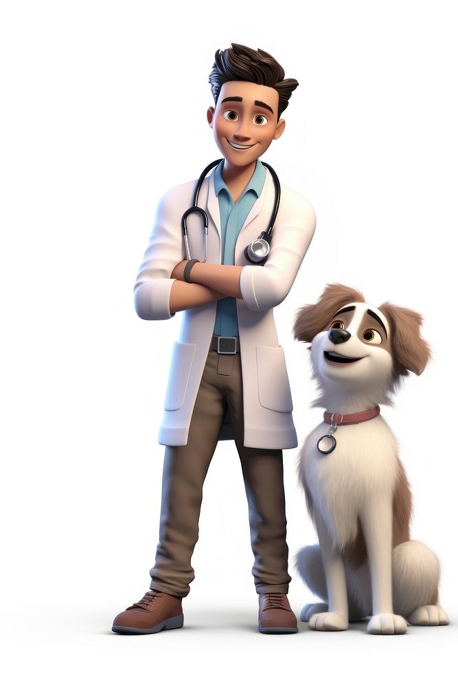 A veterinarian checking a dog health cartoon doctor white background. AI generated Image by rawpixel.