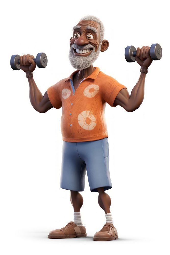 Dumbbell smiling cartoon white background. 