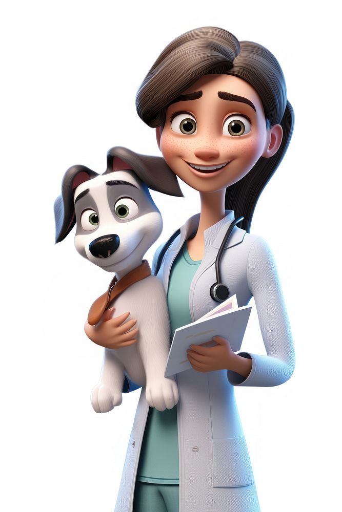 A female veterinarian checking a dog health cartoon adult stethoscope. AI generated Image by rawpixel.