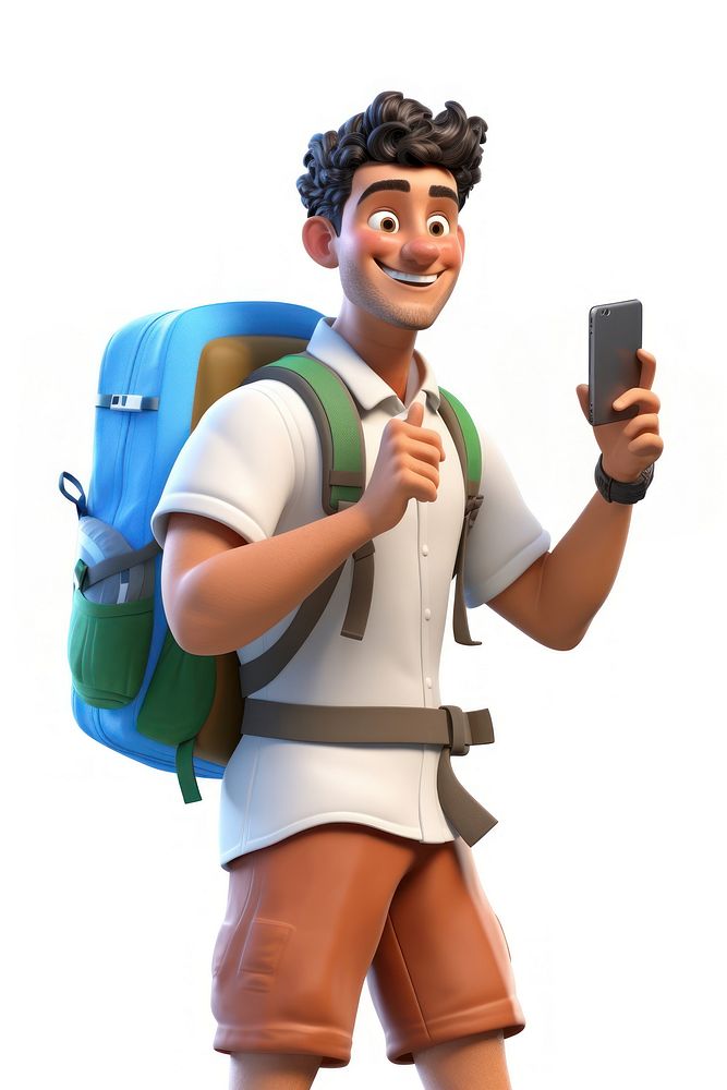 Backpack cartoon phone white background. AI generated Image by rawpixel.
