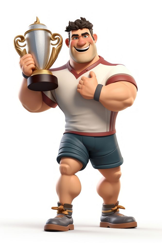 Holding trophy cartoon white background bodybuilding. AI generated Image by rawpixel.