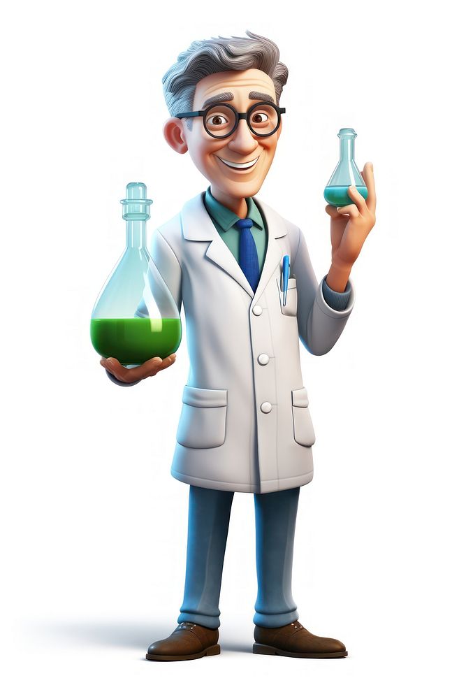 Scientist holding cartoon bottle. AI generated Image by rawpixel.