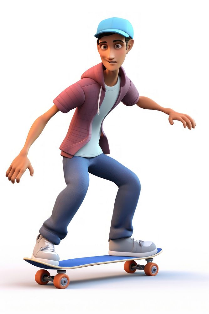 Skateboard cartoon white background skateboarding. AI generated Image by rawpixel.