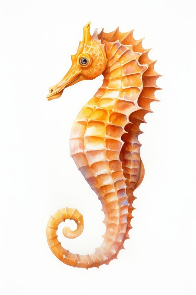 Seahorse animal white background dinosaur, digital paint illustration. AI generated image