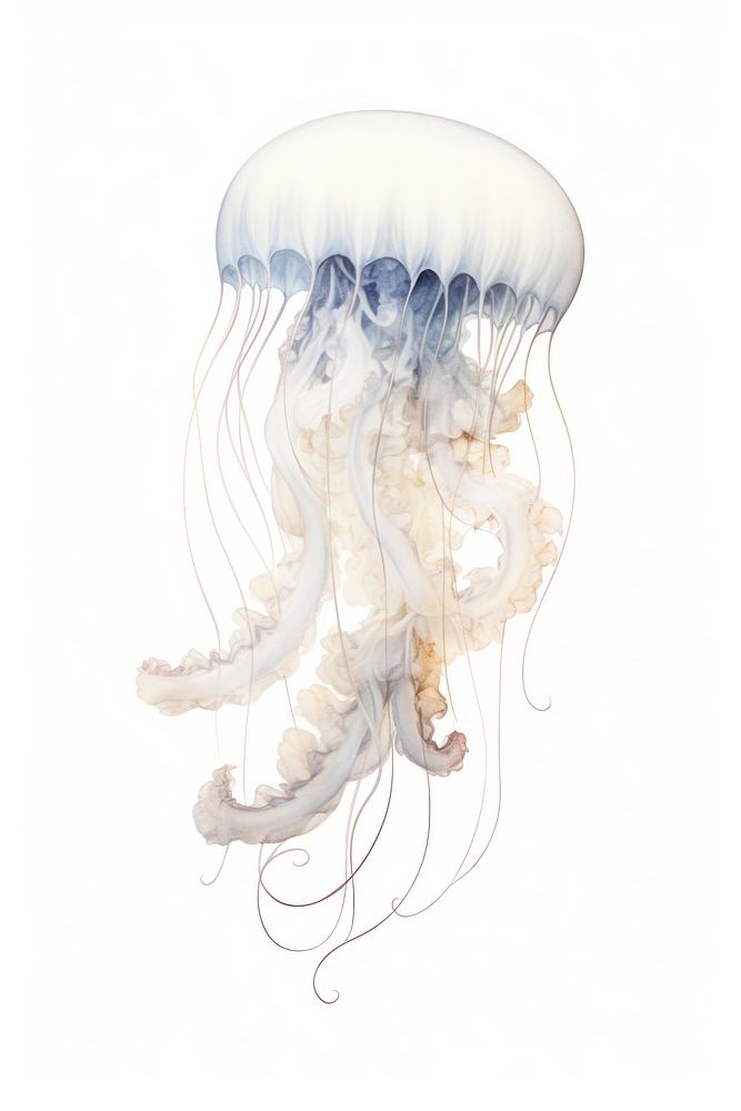 Jellyfish animal white background invertebrate, digital paint illustration. AI generated image