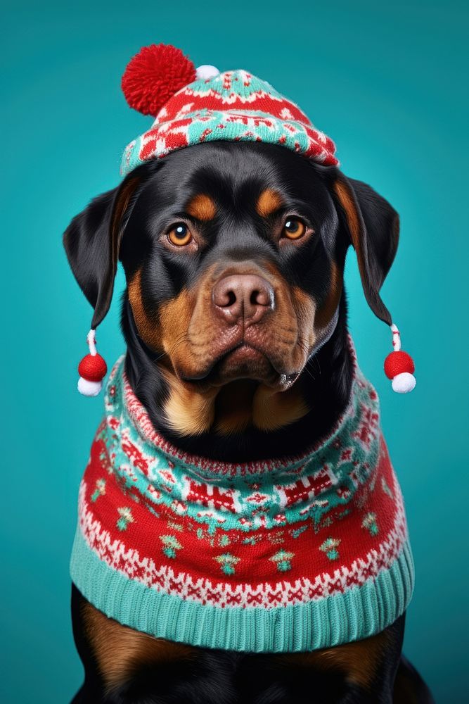 Rottweiler christmas portrait sweater. 