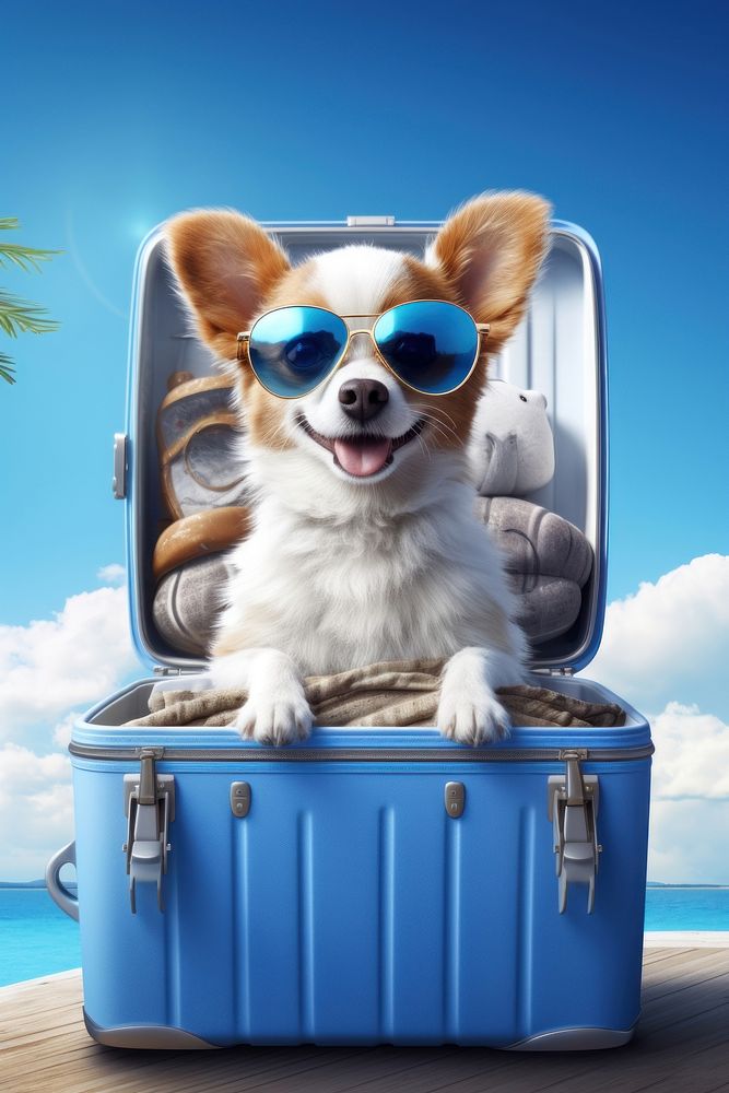 Sunglasses dog suitcase mammal. AI generated Image by rawpixel.