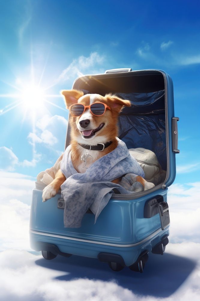 Suitcase dog vehicle glasses. AI generated Image by rawpixel.