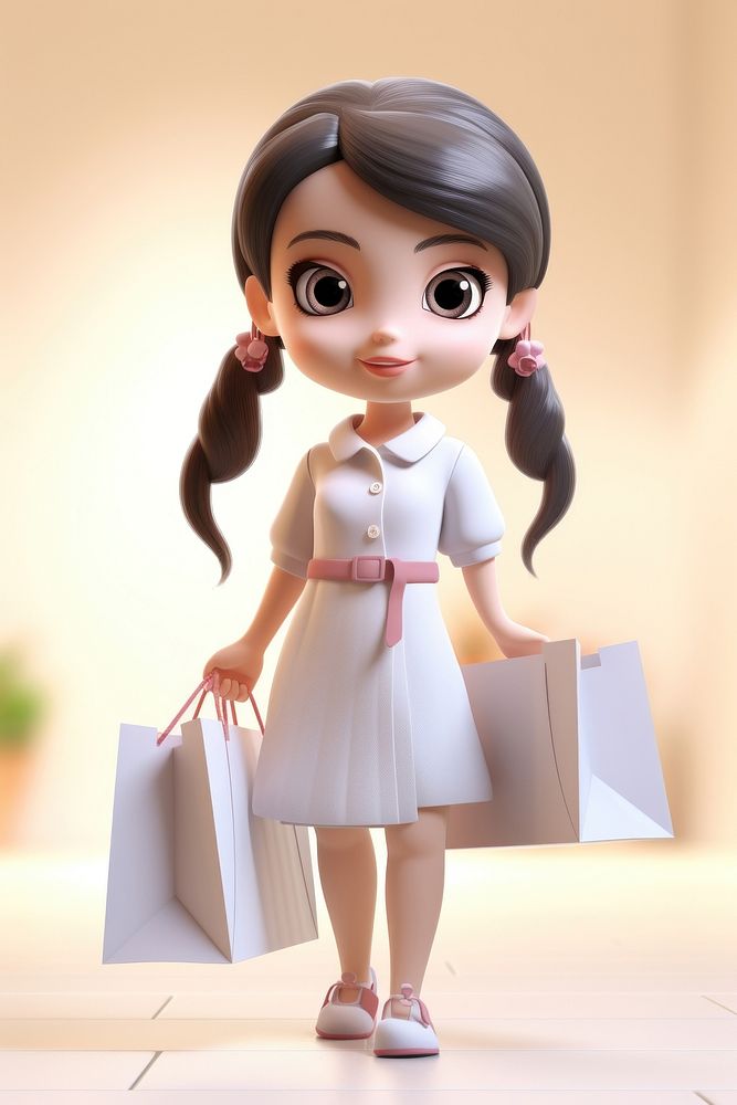 Shopping cartoon doll cute. AI generated Image by rawpixel.